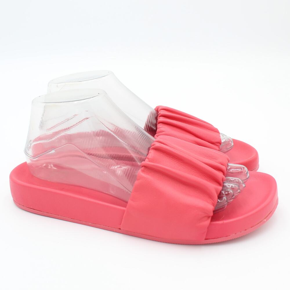 J Crew Sandals Womens Size 8 Pink Leather Slide Scrunchie Strap Minimalist